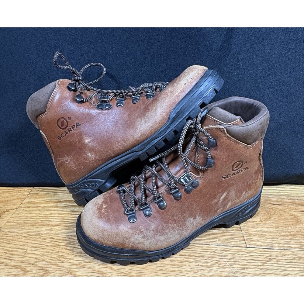 Scarpa Women Mountaineering Hiking Boots 38 7-7.5 Brown Leather BXD 60847 VTG